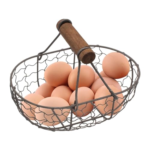 Cesta para huevos de la colección de huevos, cesta de almacenamiento para huevos, cesta de almacenamiento de picnic antigua con mango de madera, cestas de estilo vintage, cestas para huevos frescos,