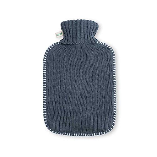 Premium Wärmflasche 1.8 Liter mit schönem weichen Strickbezug und weißen Nähten, Wärmekissen, Wärmeflasche, Bettflasche - - neues Modell (dunkelgrau)
