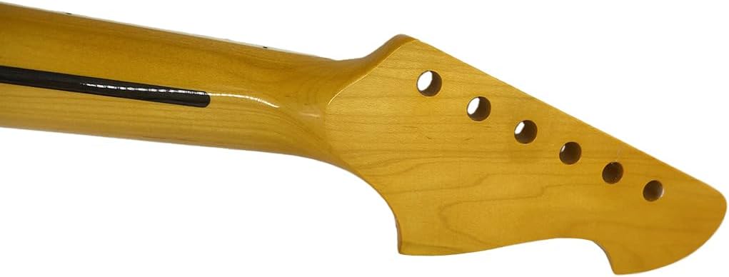 Yellow Glossy Paint Left-Handed Maple Electric Guitar Neck Replacement, 22Fret 25.5" Scale Rosewood Fretboard with White Binding Block Inlay C Shape Normal Nut Bolt on Heel (Style 1)