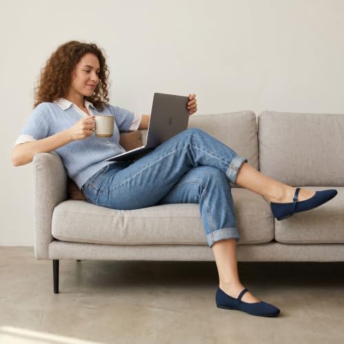 Image of FITORY Flats for Women, Mary Jane Ballet Square Toe Knit Ankle Strap Shoes