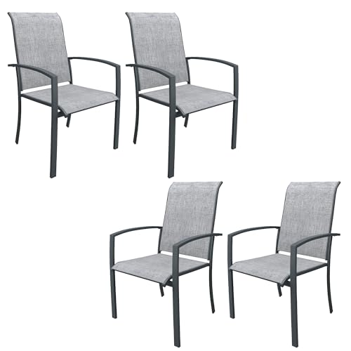 Image of DIFY Patio Chairs Set of 4, Stackable Outdoor Dining Chairs with High Back & Metal Frame, All Weather Breathable Textilene Fabric Outdoor Chairs Set for Backyard Garden Deck, Grey