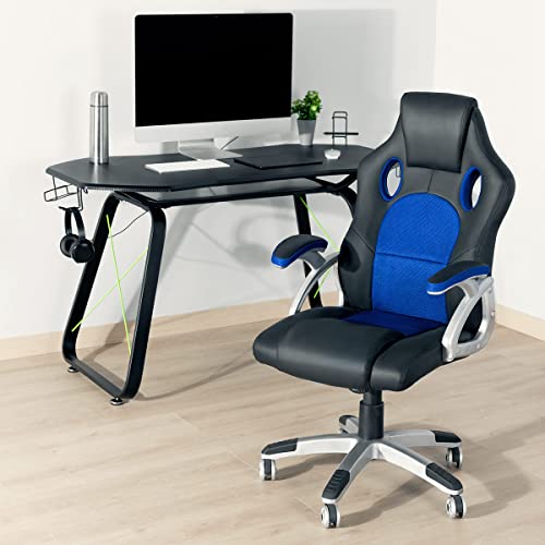 Mc Haus Gameplay Desk Blue - Mesa Gaming, Escritorio para odenador con portavasos, Gancho para...
