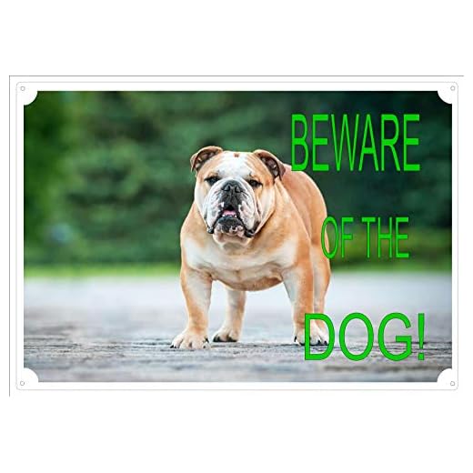 Utomhusskylt skylt skylt skylt "Beware of The Dog" för port eller staket engelsk bulldog foto 30 x 21,5 cm