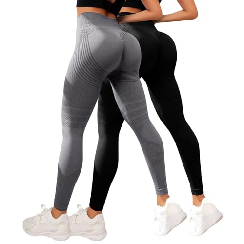 2 Pack Leggins Collant Leggins Da Donna Vita Alta 3d Fitness Pantaloni Sportivi Anticellulite Controllo Della Pancia Opaco Modellanti Elastici Cotone Per Sport Pantacollant Push Up E Tempo Libero