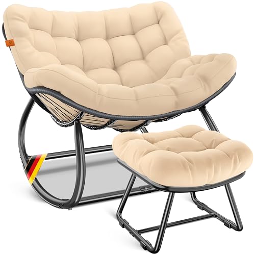 KESSER Silla mecedora ergonómica para interior y exterior, carga máxima de 120 kg, sillón relax con pies antideslizantes, resistente a la intemperie (beige, Chillexer Pro)
