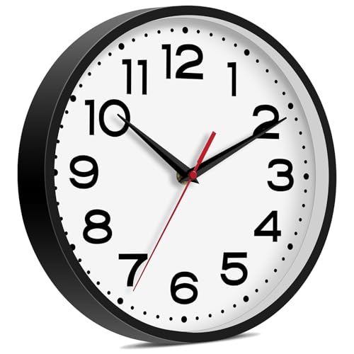 Image of Roymnie 18 Inch Wall Clock, Battery Operated Silent Non Ticking Black | analog wall clock; bold numerals for easy reading; silent non-ticking; 1 AA battery (not included); for classroom