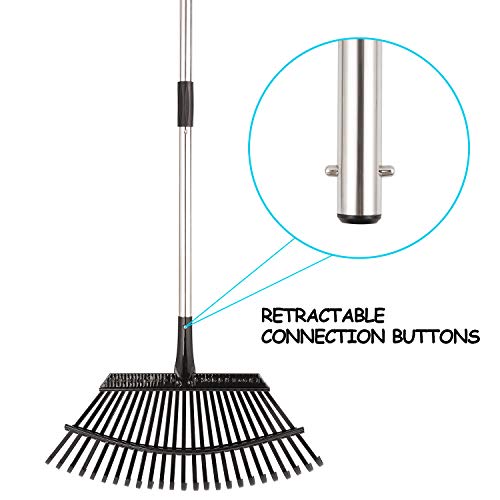 Yangbaga 63” Garden Leaf Rake 38”-63”Adjustable Garden Rake,25 tines, Metal Rake for Quick Clean Up of Lawn and Yard