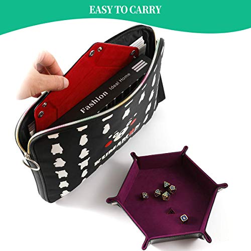 Grajar 2 Pcs Portable Folding Dice Rolling Tray Set For Rpg Dnd Table Games - Pu Leather And Velvet Holder Storage Box - Red And Violet #TOP4