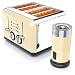 Produktbild Arendo - 4-Scheiben Toaster + Milchaufschäumer im beigen Retro Look | kalter und warmer Milchschaum | 4-Schlitz-Toaster im Edelstahlgehäuse mit Bräunungsgrad 1-6