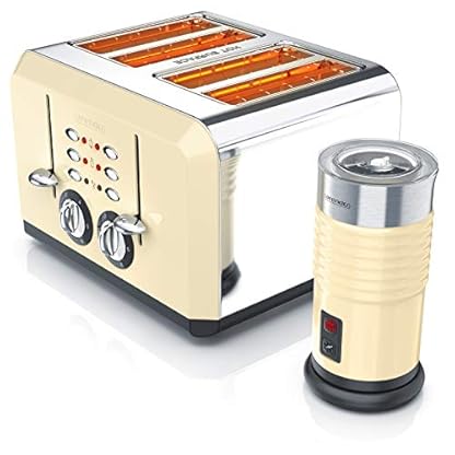 Arendo 722303568772 beigen Arendo-4-Scheiben Milchaufschäumer Retro Look | kalter und warmer Milchschaum | 4-Schlitz…