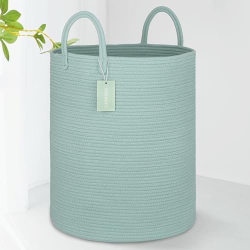 Image of Large Cotton Rope Laundry Hamper for Clothes 65L, Light Green