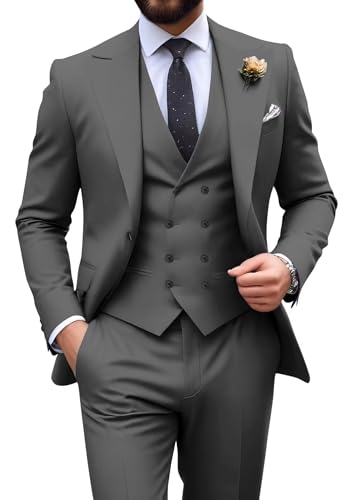 Men’s Slim Fit Suit 3 Piece Double Breasted Suit for Men Formal Tuxedo Jacket Vest Pants Set Dinner Wedding Prom