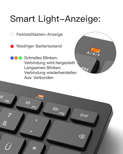 Inateck Bluetooth-Tastatur,Kabellose Funktastatur mit 3 Bluetooth,Ultraslim QWERTZ,Vergrößerte Tastenkappen,für iPad Pro/Air/Mini/10.9/10.2/9.7/Windows/Android/IOS, Ergonomisches Design, KB01003 4