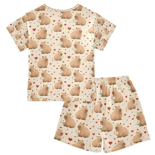 Capybara Love Pattern Kids Pjs Set Boys Girls Summer Short-Sleeve Sleepwear Pajamas 2PCS2