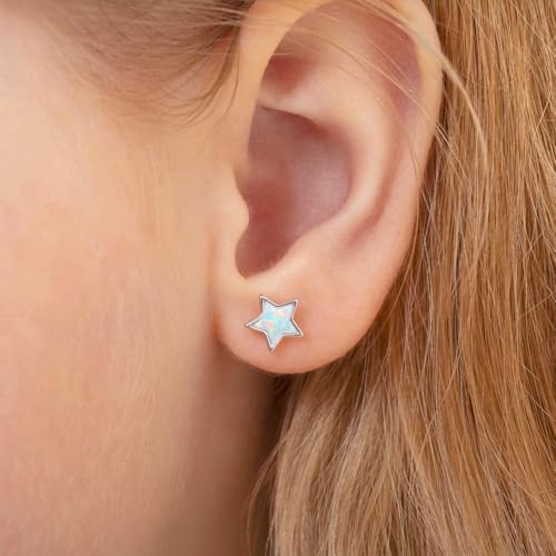 925 Sterling Silver Simulated Opal Moon and Star Safety Screw Back Earrings For Little Girls - Celestial Moon and Star Earrings For Younger Girls3