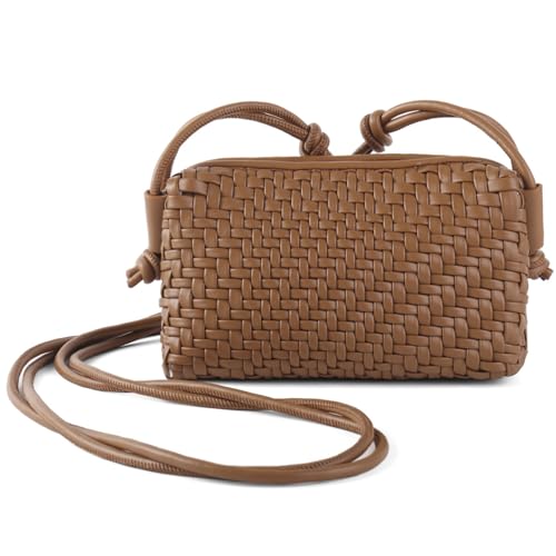 Image of Woven Crossbody Bag for Women,Small Handbag Cute Purse Vegan Leather Handmade Shoulderbag,Lightweight Tote Bag with Strap