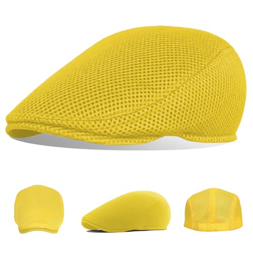 Image of meioro Men's Mesh Flat Cap Summer Breathable Newsboy Hats Beret Ivy Cap Gatsby Irish Cabbie Driving Hat Full Head Wrap