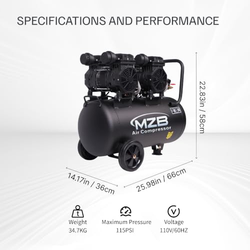 Image of 13.2 Gallon Ultra Quiet Air Compressor 115PSI Steel Tanks 70dB Noise Level Oil Free Air Compressor