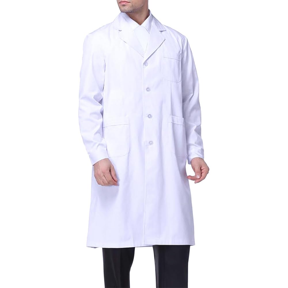 SasairyUnisex White Lab Coat Long Sleeves Flat Collar Laboratory Clothes Doctor Coat Science Coat for Medical Professionals Doctor Scientist