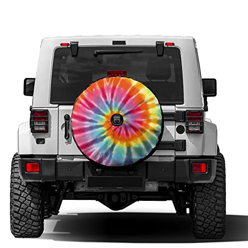 Image of Delerain Spare Tire Cover with Backup Camera Hole Rainbow Tie Dye Wheel Covers Waterproof Dust-Proof UV Sun Universal Fit for RV Trailer RV SUV Truck (18 Inch for Diameter 32 inch-34 inch)