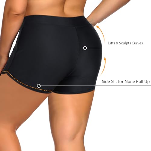 Holipick Plus Size Swim Shorts Women High Waisted Bathing Suit Bottoms Tummy Control Swim Shorts2