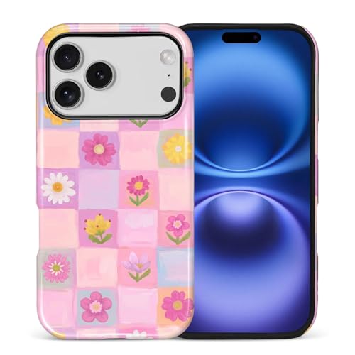Coque iPhone 17 Pro esthétique patchwork design premium double couche