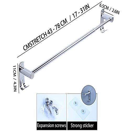Towel Rail Extendible 43-78 cm Stainless Steel No Drilling Towel Rail Wall Shelf Suitable for Bathroom Kitchen Bath Towel Holder (Silver 1-Layer) - Image 3