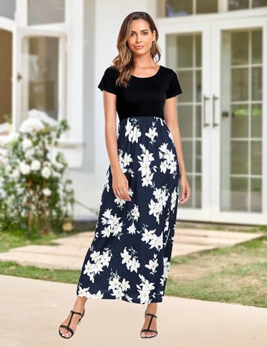 Image of Lacavocor Womens Short Sleeve Maxi Dresses Empire Waist Long Dress