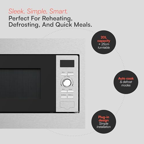 Cookology CBM20LSS Built-in Integrated Microwave Oven in Stainless Steel - 20 Litre Capacity - 25.5cm Turntable - 800W Power - 5 Power Levels - 8 Auto Cooking Programs - Defrost Function - Child Lock - Image 4