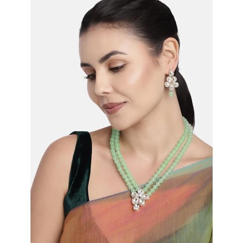 Image of Peora Crystal Faux Pearl Kundan Necklace & Jewellery Set Gift for Women