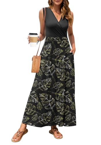 Image of MISFAY Women Maxi Dress Sleeveless Wrap V Neck Summer Boho Casual