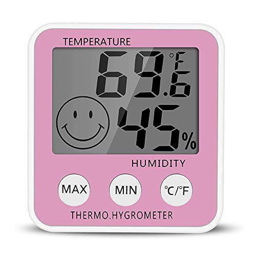 Innen-LCD Digital Hygrometer Thermometer, mit Ständern, Magneten Abschrankungen Gewächshaus Keller-Baby-Raum (pink) (Color : Pink)