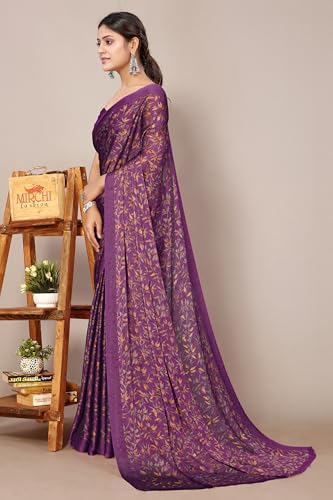 Image of MIRCHI FASHION Saree for Woman Chiffon Georgette Floral Printed | Breathable Lightweight Sari for Office Use and Farewell Ceremonies with Blouse Piece