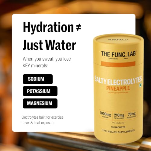 Image of The Func. Lab Daily Electrolytes -Salty Pineapple | 15 Sachets | Instant Hydration Powder with Sodium, Potassium, Magnesium | Sugar-Free, No Preservatives | Instant Energy, Performance & Recovery Drink