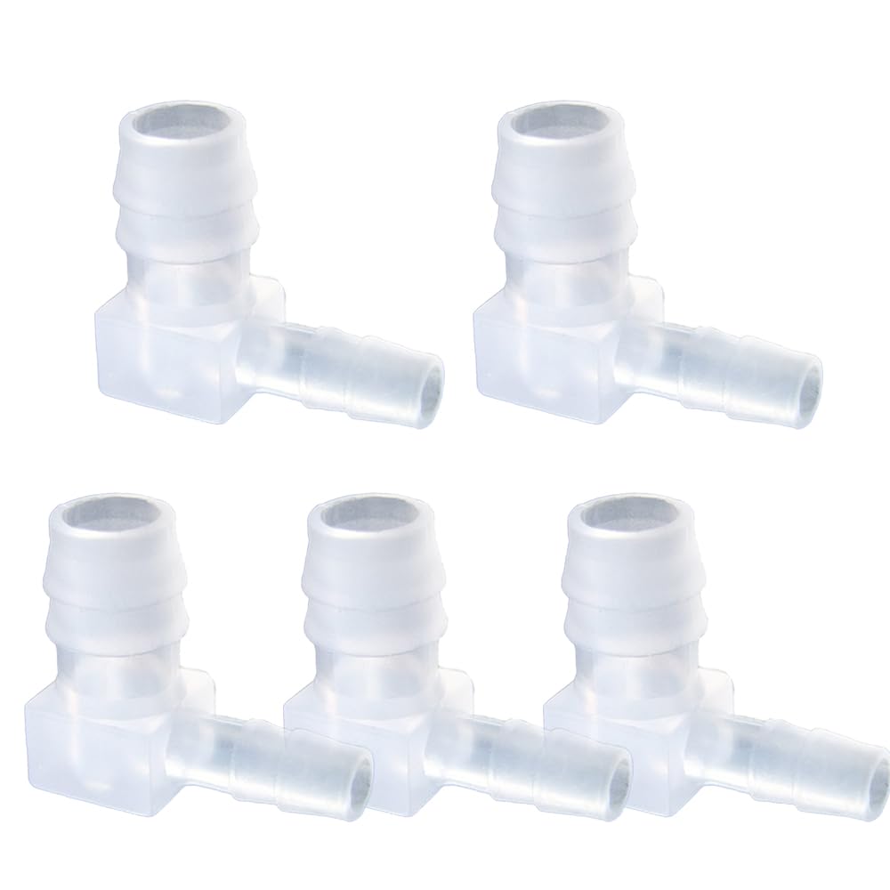 TopHomer Hose Barb 90° Elbow Connector, Reducing Pipe Adapter, Plastic Corrugated Irrigation Connectors for Garden, Aquarium, FIsh Tank Air Pipe, Pack of 5, 12 * 6mm