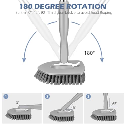 Image of SetSail Tile Tub Scrubber Brush 3-in-1 Shower Scrubber with Adjustable Long Handle Shower Cleaner Brush and 3 Detachable Replacement Brush Heads for Cleaning Bathroom Kitchen Walls Tub Tile,Grey