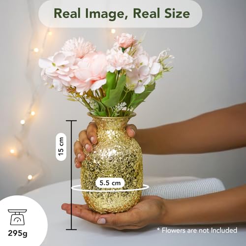 Image of Nostrae by Ekhasa Unbreakable Metallic Gold Flower Vase for Home Decor | Aesthetic Flower Vase Gift for Weddings, Housewarmings | Decorative Metal Mosaic Vase for Living Room, Dining Table, Office