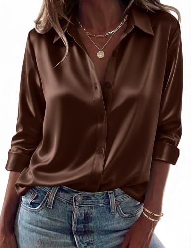 Zeagoo Womens Tops Long Sleeve Satin Silk Button Down Shirts Dressy Blouses - image 1