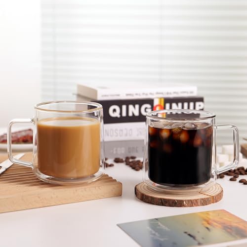 CNGLASS 15oz(4-pack) Double Walled Glass Coffee Mugs,Large Insulated Glass Mugs with Handle,Clear Coffee Cups for Espresso,Latte,Cappuccino,Tea — view 5