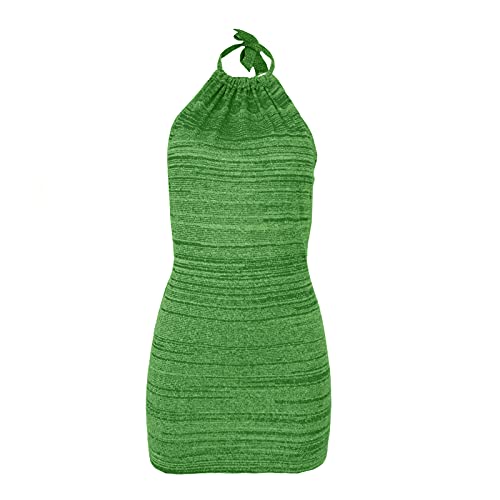 Women’s Mini Dress Knitted Backless Halter Sleeveless Shinny Club Party Holiday Beach Bodycon Dress (Green, S) #TOP4