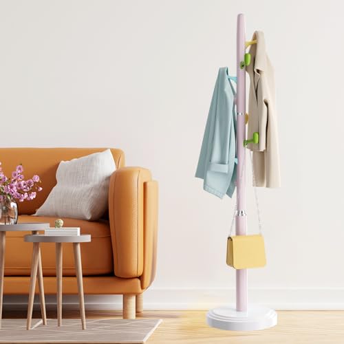 Qcesorib Perchero Multifuncional con 8 Ganchos, Perchero de Pie en Forma de Árbol, Perchero de Pie con Base Redonda, Soporte para Abrigos, 2 Alturas Ajustables, para Ropa, Gorras, Bolsos