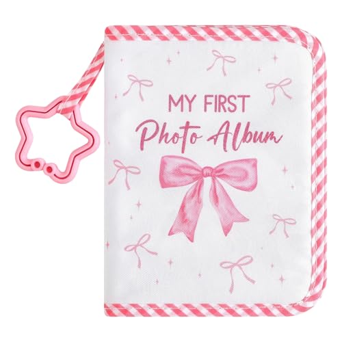 My First Photo Album with 17 Pockets Pink Bow Print Picture Album for 4 * 6inch Baby Photographies (Pink 14 * 18cm/5.51 * 7.09inches)