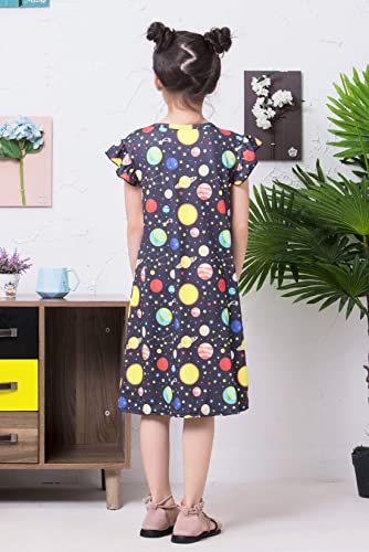Unifaco Comfy Girls Sleepwear Galaxy Planet Stars Sun Printed Princess Short Sleeve Casual Dress Nightgown Nightie #TOP5