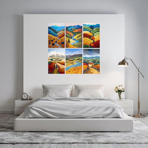 Image of SiddArtify Textured Landscape Art Prints Set - Vibrant Autumnal Colors - 300GSM Board - 12x18 Inch - Pack of 6 Wall Room Decoration art Poster Prints