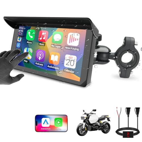 VSYSTO Motorcycle Carplay, Wireless Carplay and Android Auto, Waterproof 5 Inch HD Motorbike Touchscreen, Temperature and Battery Voltage Display, Support GPS Navigation, Dual USB Port Power Cable