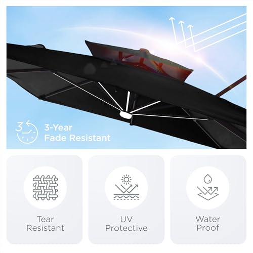 Image of Deconk 9' X 12' Patio Umbrella with LED Lights Outdoor Cantilever Large Rectangle Offset Umbrellas Heavy Duty Aluminum Double Top with 360-degree Rotation for Pool Garden Deck, Black