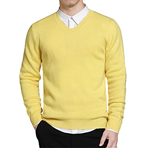 Jegsnoe Men Pullover Sweater V Neck Knitted Sweater Autumn Winter Jumper Knitwear