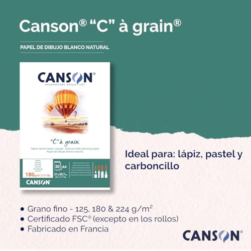 CANSON C à Grain, Papel para Desenho em Bloco, Gramatura 180 g/m², Tamanho A4