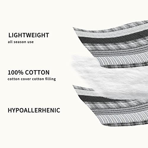 Image of Homzard Quilts Queen Size - Black and White Queen Comforter Set, 100% Cotton Black Grey Striped Bedding Set, Lightweight Reversible Bedspread Set, 3 Piece All Season