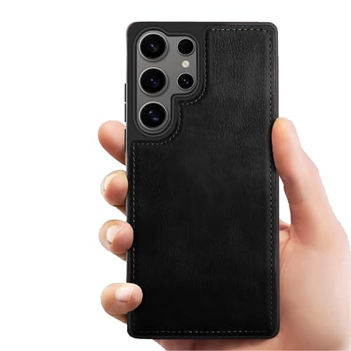 Image of Leather Case for Samsung Galaxy S24 Ultra Premium Protective Stylish Slim Cover with Shockproof Raised Edges Black